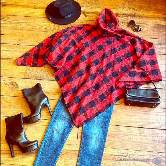 ❄️ VINTAGE Buffalo Check Wool Cape OneSizeFitsMost - Picture 1 of 5